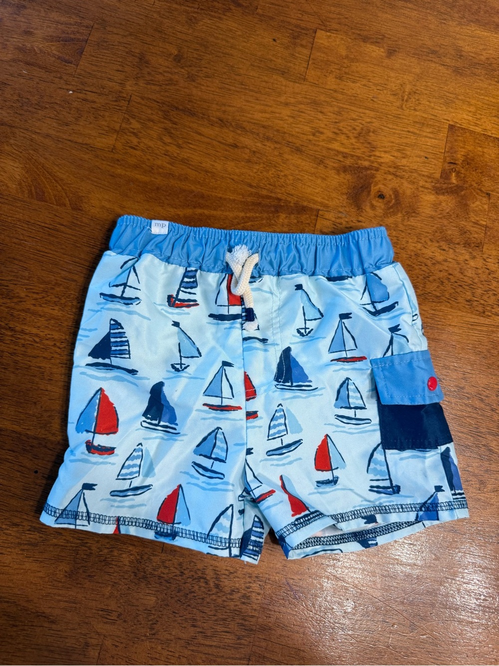 Mud Pie Light Blue Baby Swim trunks Shorts sailboat size 12-18 months